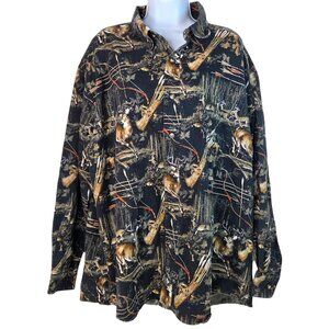 RedHead Mens XXL Button-Down Shirt Deer & Hunting Scene Black 100% Cotton
